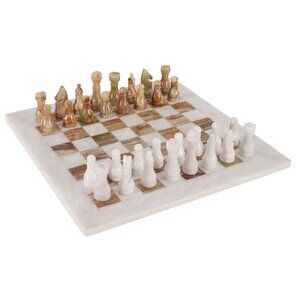 15" Artreestry Handmade Marble Chess Set White and Green Onyx